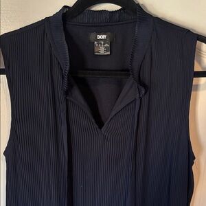 DKNY Navy Sleeveless Pleated V-Neck Dress
